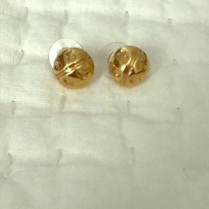 Tory Burch Logo Button Stud Earrings in gold.
